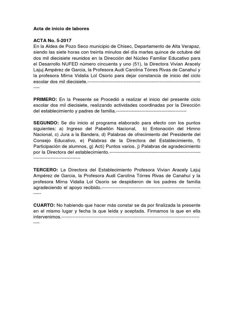 Acta de inicio de labores.