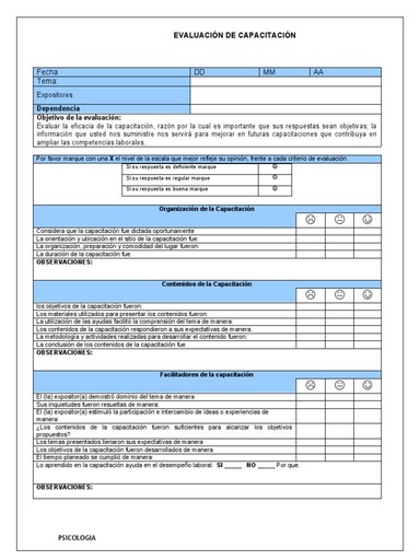 Formato de evaluación de la capacitación.