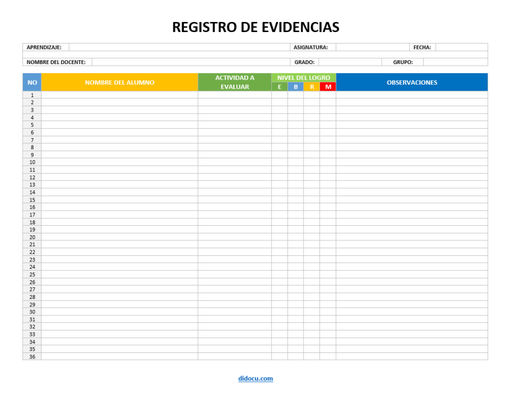Formato de registro de evidencias.