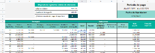 Formato de liquidación de nómina.