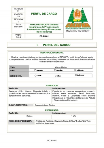 [IMP] Formato actualización de perfiles de cargo.