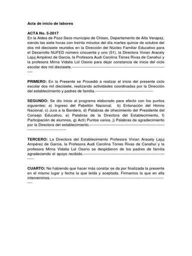 Acta de inicio de labores.