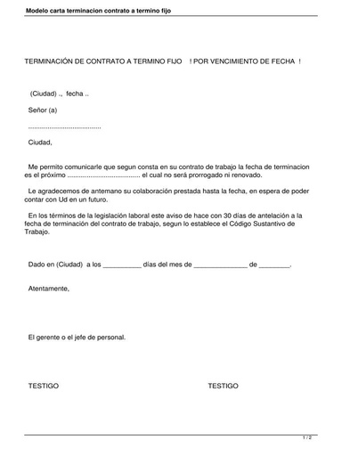 Formato de carta de terminación de contrato.