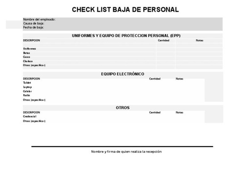 Check list de desvinculación.