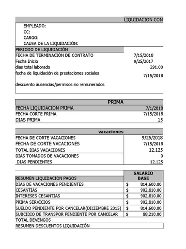 Formato de liquidación final.